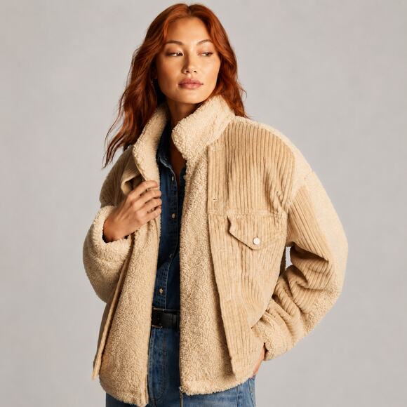 Blank NYC Jackets & Blazers - BLANKNYC Fuzzy Wuzzy Corduroy Sherpa Mix Trucker Jacket Womens Sz Medium Brown